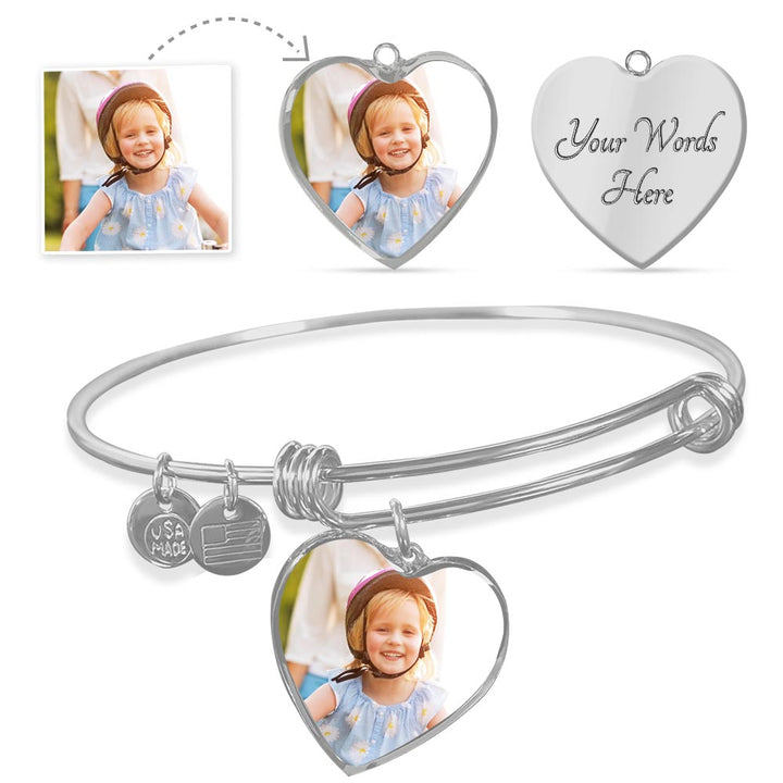 Picture Framed Heart Bangle, Fits All Sizes , You Personalize!